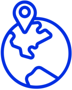 Blue globe with location pin icon