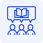 People discussing a book icon